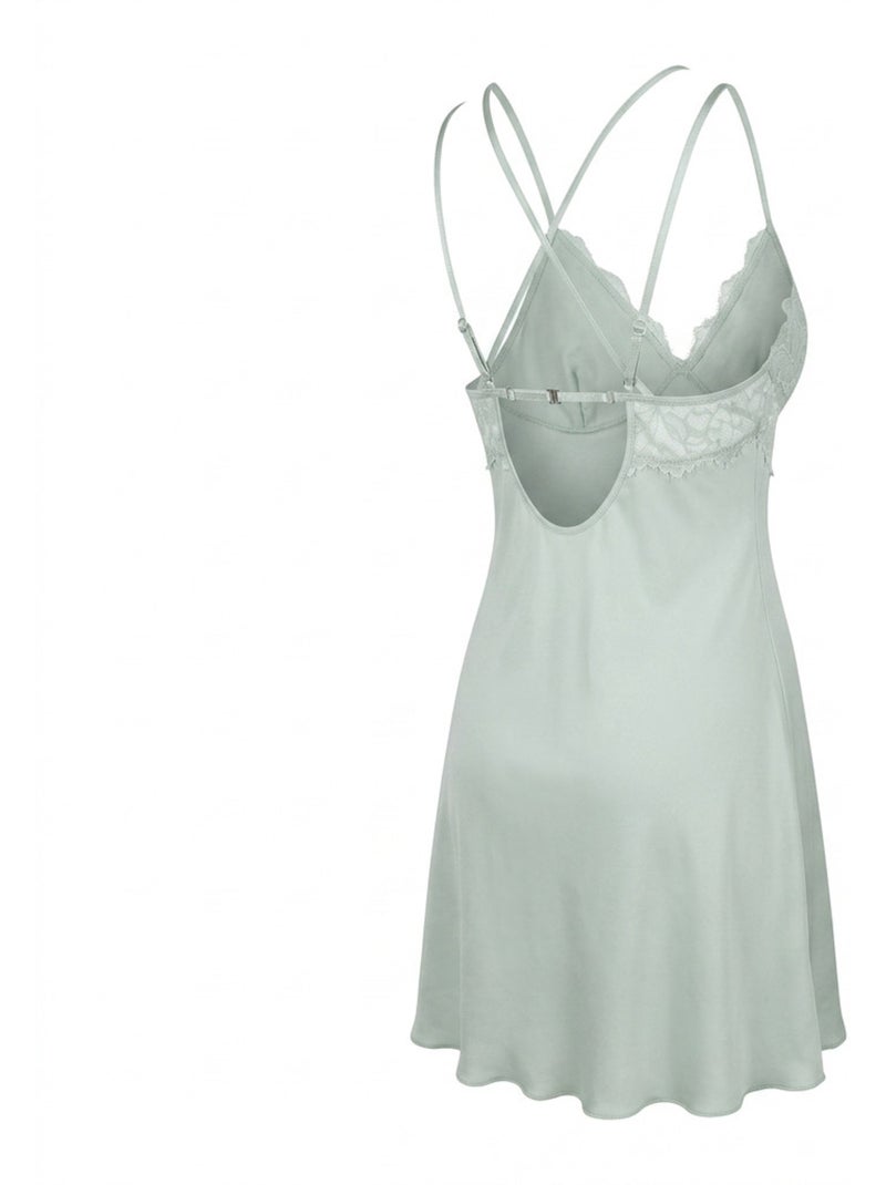 OZABI Pack de 2 Nuisettes Femme Satin Et Dentelle Blanc Vert - Kiabi