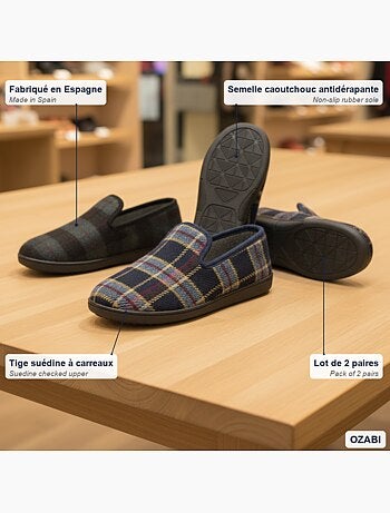 Ozabi pack de 2 paires pantoufles charentaises homme fabriquées en espagne