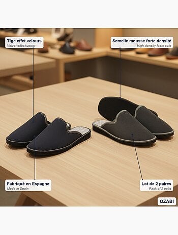 Ozabi pack de 2 paires pantoufles mules homme fabriquées en espagne