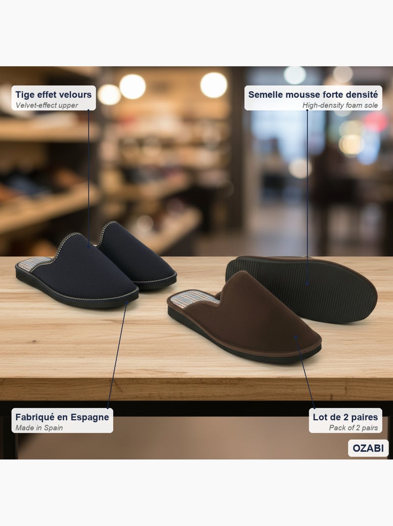 Ozabi pack de 2 paires pantoufles mules homme fabriquées en espagne Bleu Marron - Kiabi