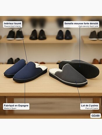 Ozabi pack de 2 paires pantoufles mules homme fabriquées en espagne
