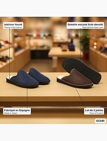 Ozabi pack de 2 paires pantoufles mules homme fabriquées en espagne