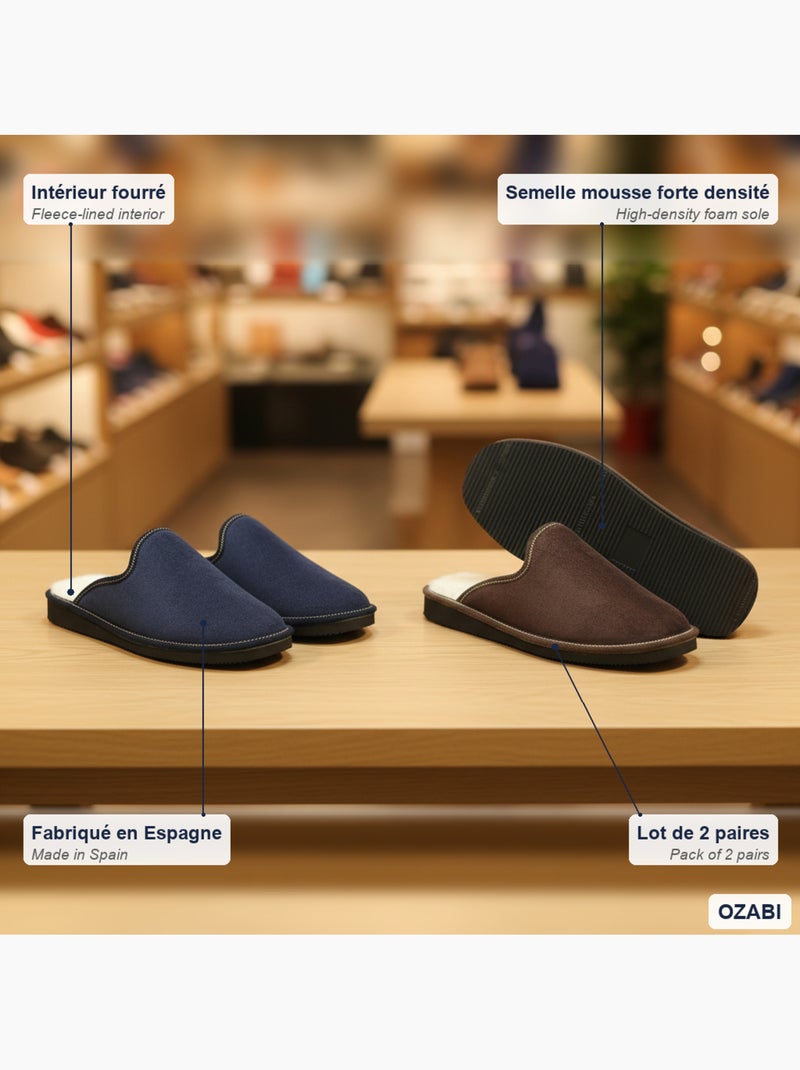 Ozabi pack de 2 paires pantoufles mules homme fabriquées en espagne Marron - Kiabi