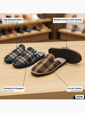 Ozabi pack de 2 paires pantoufles mules homme fabriquées en espagne