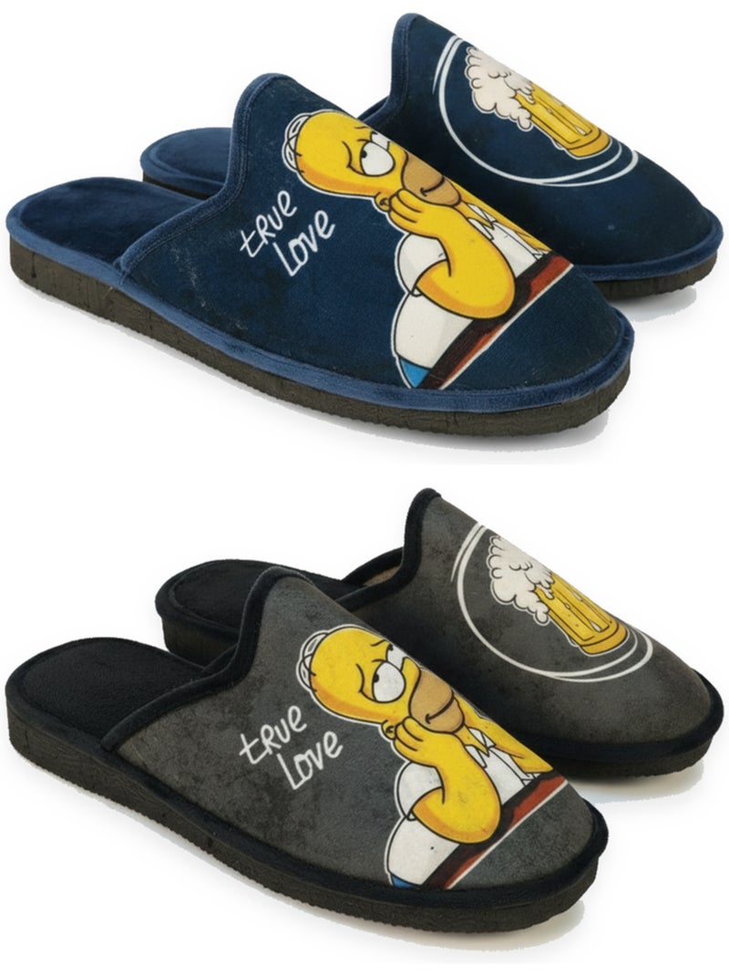 Ozabi pack de 2 paires pantoufles mules homme fantaisie motif dessin animé Bleu Gris - Kiabi