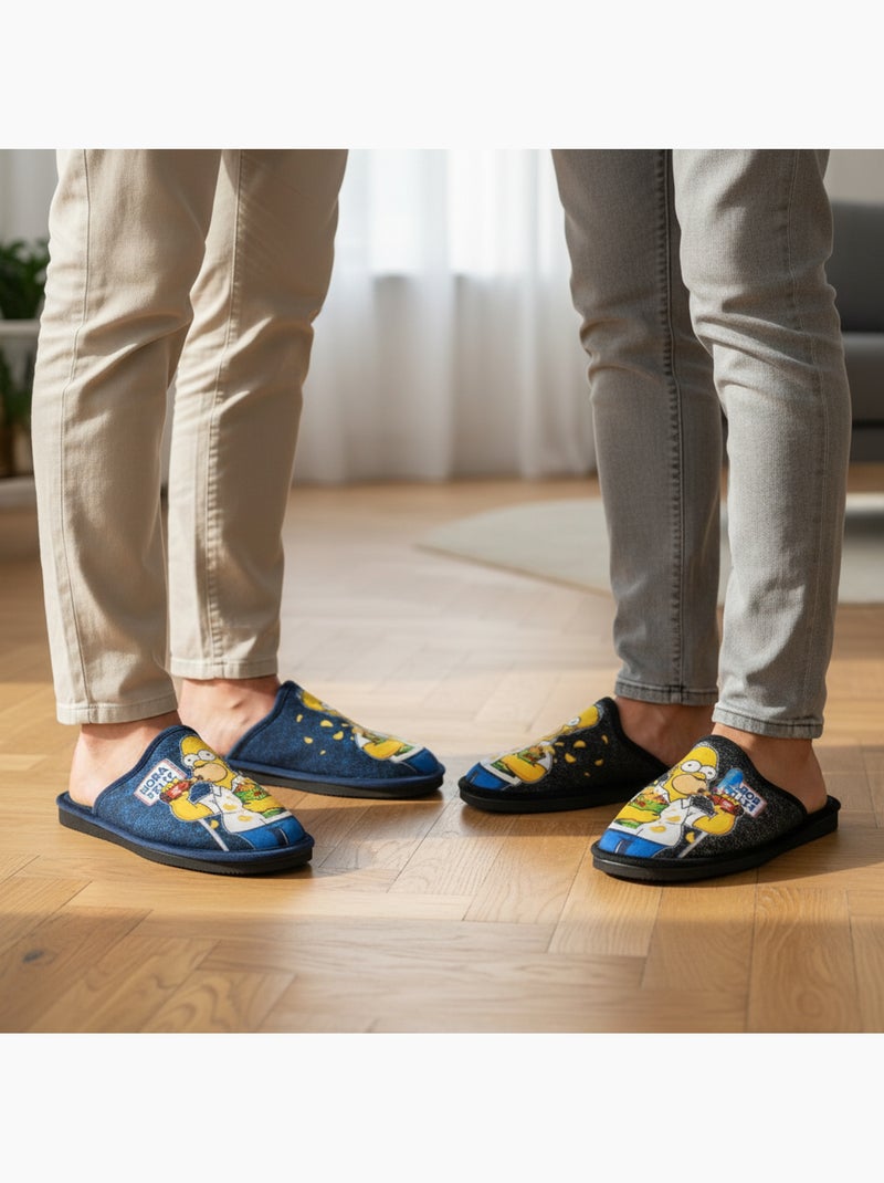 Ozabi pack de 2 paires pantoufles mules homme fantaisie motif dessin animé Bleu Noir - Kiabi