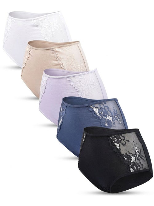 OZABI Pack de Culottes Femme Coton avec Dentelle – Lot de 5 - Kiabi