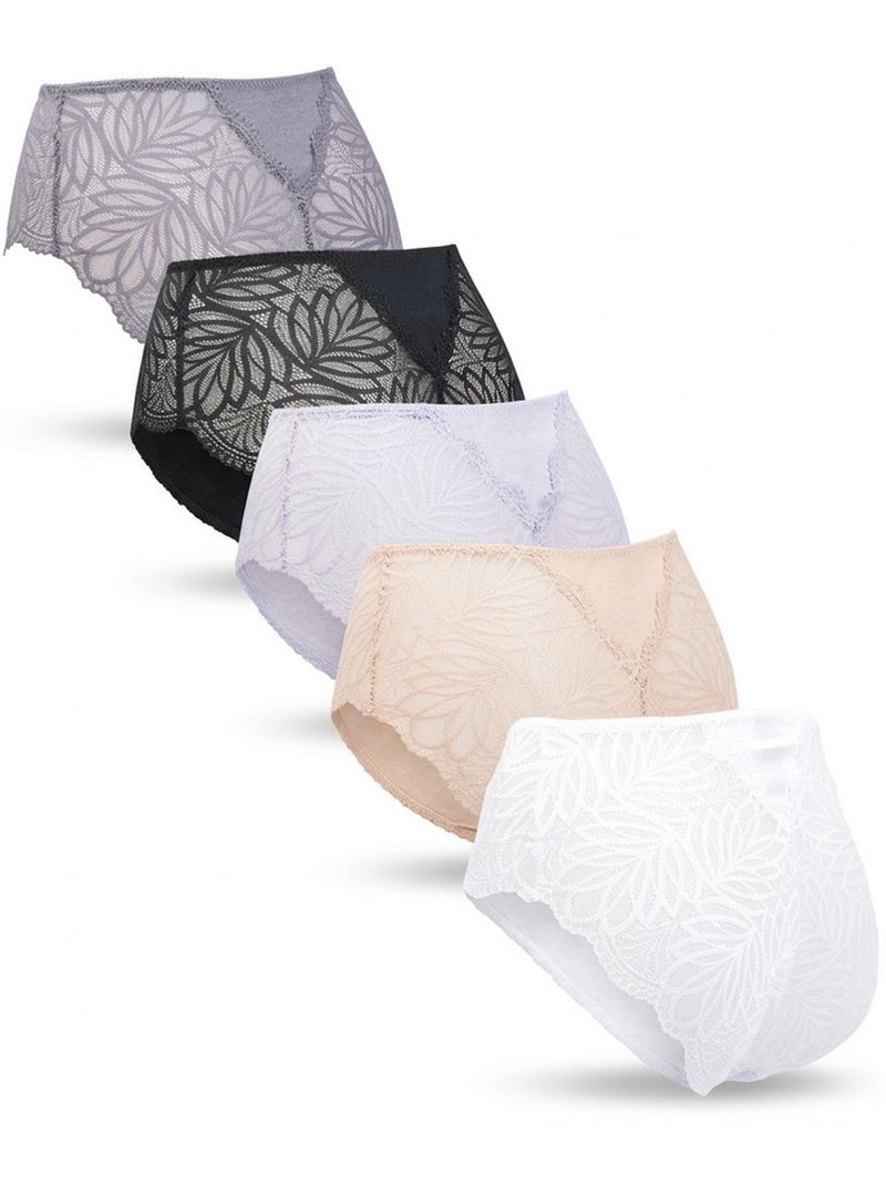 OZABI Pack de Culottes Femme Coton avec Dentelle – Lot de 5 Noir Multicolore Blanc - Kiabi