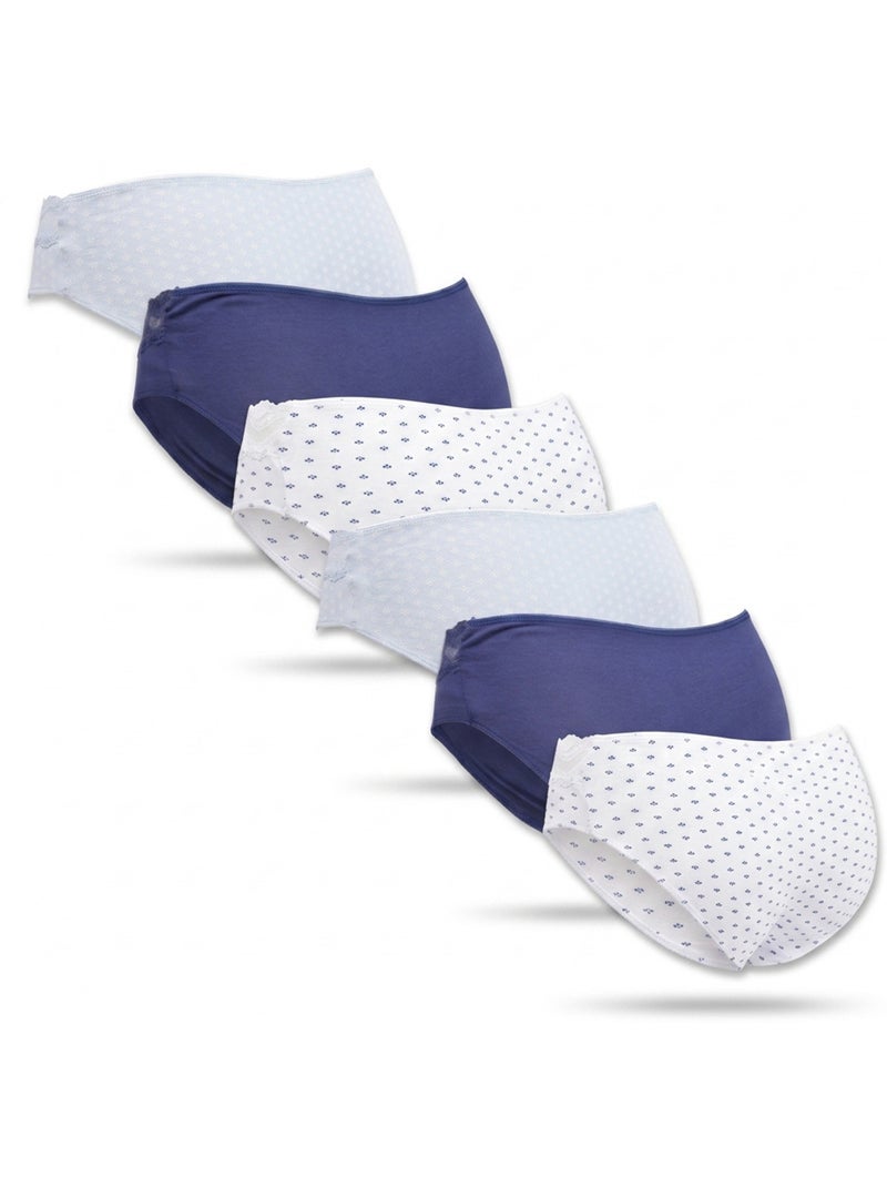 OZABI Pack de Culottes Femme Coton – Lot de 6 Blanc Multicolore Bleu - Kiabi