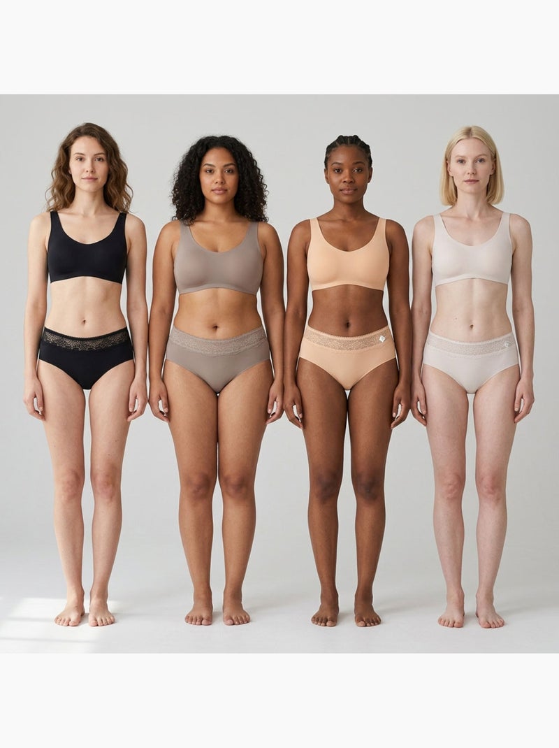 OZABI Pack de Culottes Femme Gainantes Dentelle Invisible – Lot de 4 Beige/Noir - Kiabi