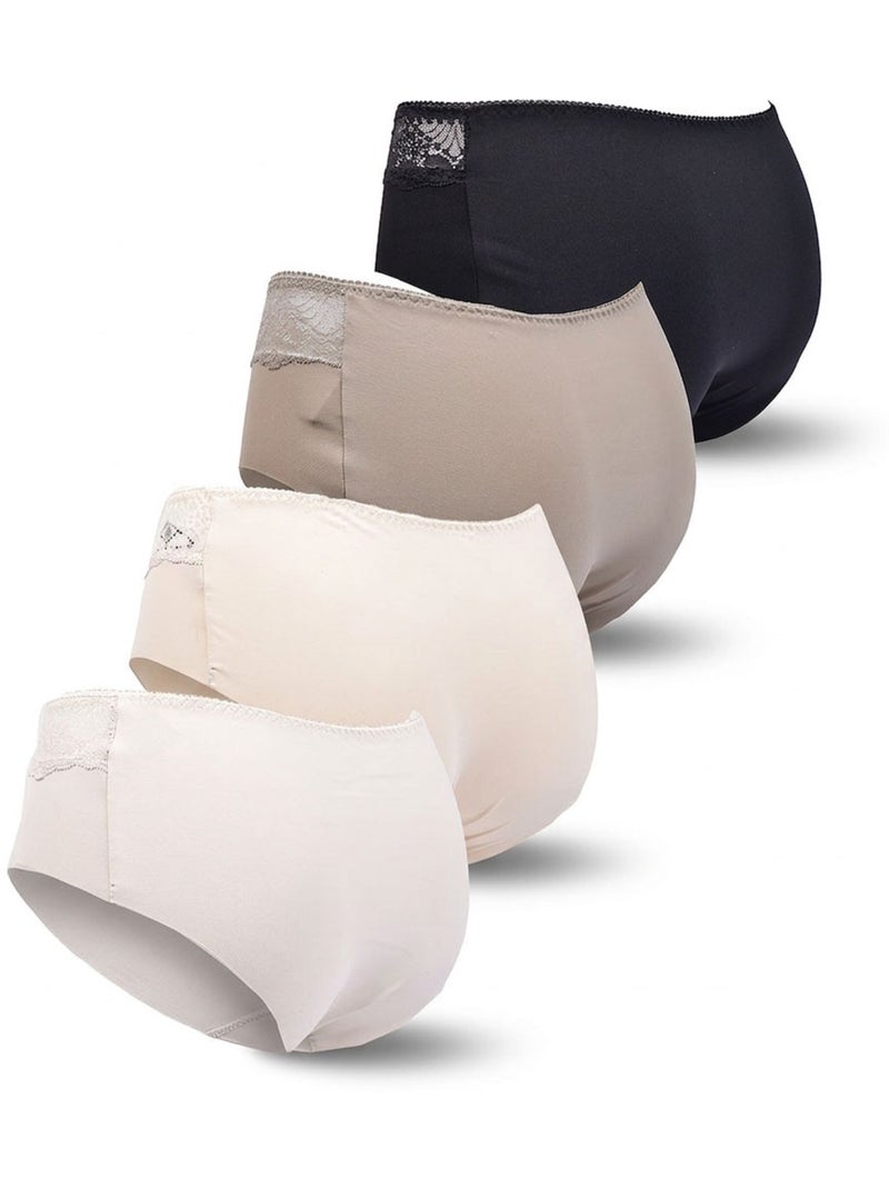 OZABI Pack de Culottes Femme Gainantes Dentelle Invisible – Lot de 4 Beige/Noir - Kiabi