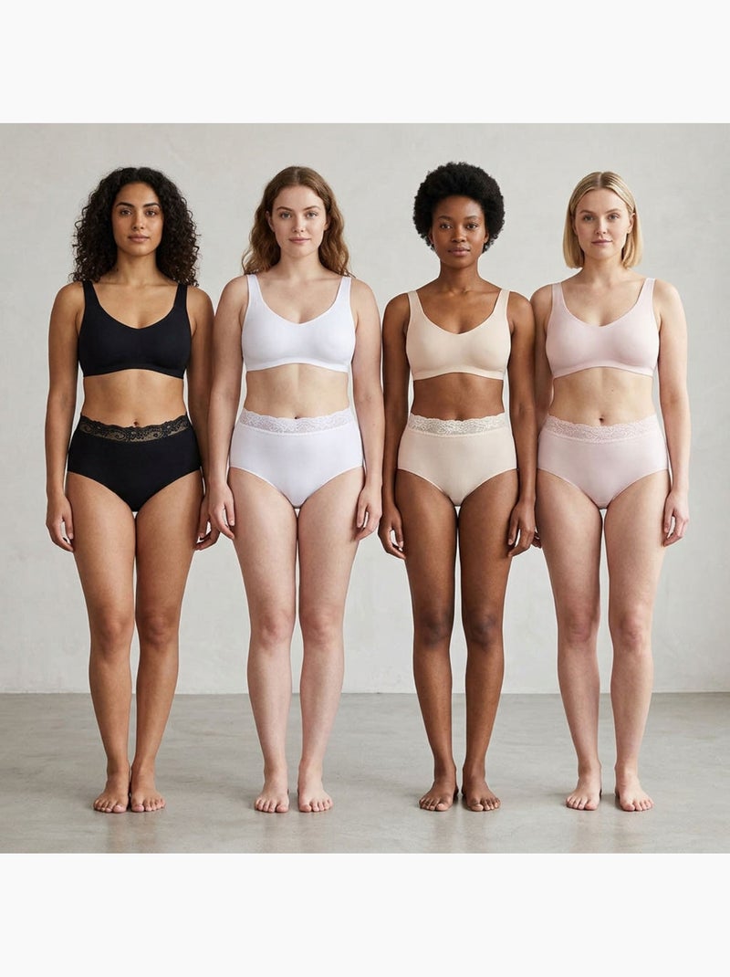 OZABI Pack de Culottes Femme Gainantes Dentelle Invisible – Lot de 4 Blanc Beige Noir - Kiabi