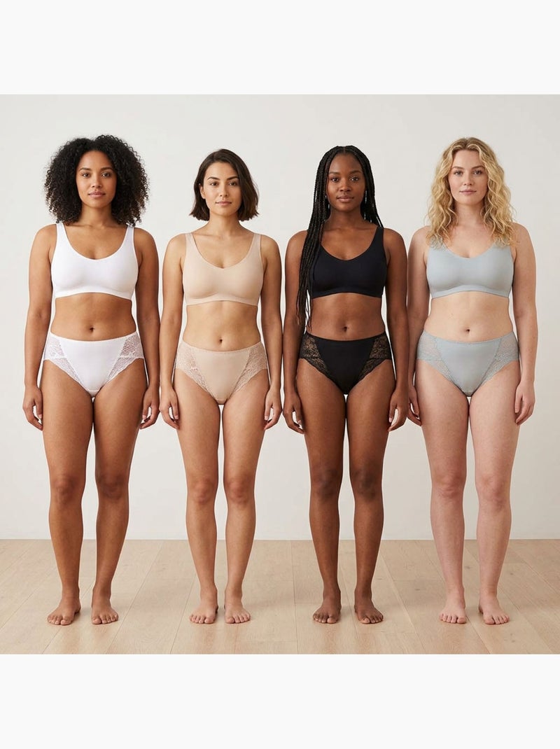 OZABI Pack de Culottes Femme Gainantes Dentelle Invisible – Lot de 4 Blanc Bleu Noir - Kiabi