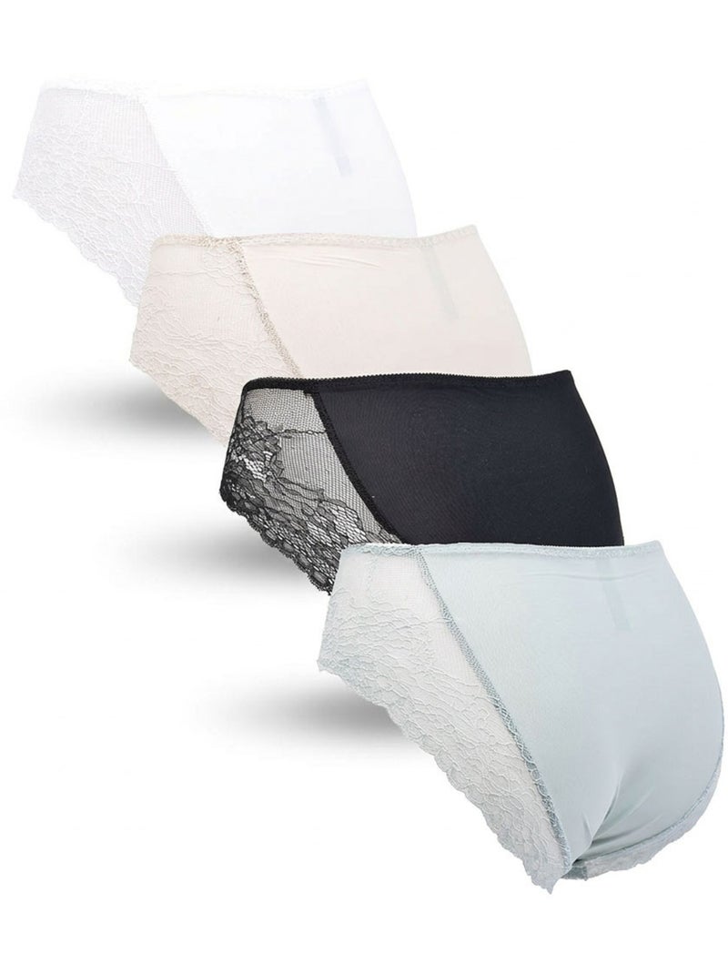 OZABI Pack de Culottes Femme Gainantes Dentelle Invisible – Lot de 4 Blanc Bleu Noir - Kiabi