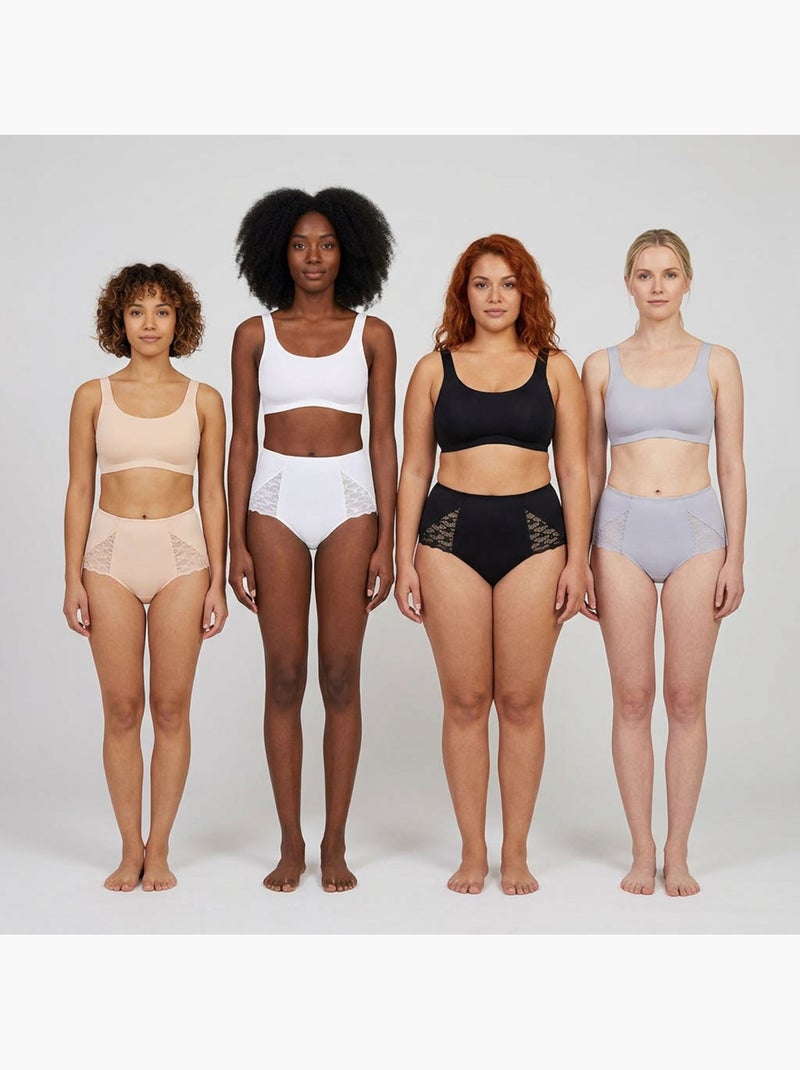 OZABI Pack de Culottes Femme Gainantes Dentelle Invisible – Lot de 4 Blanc Mauve Noir - Kiabi