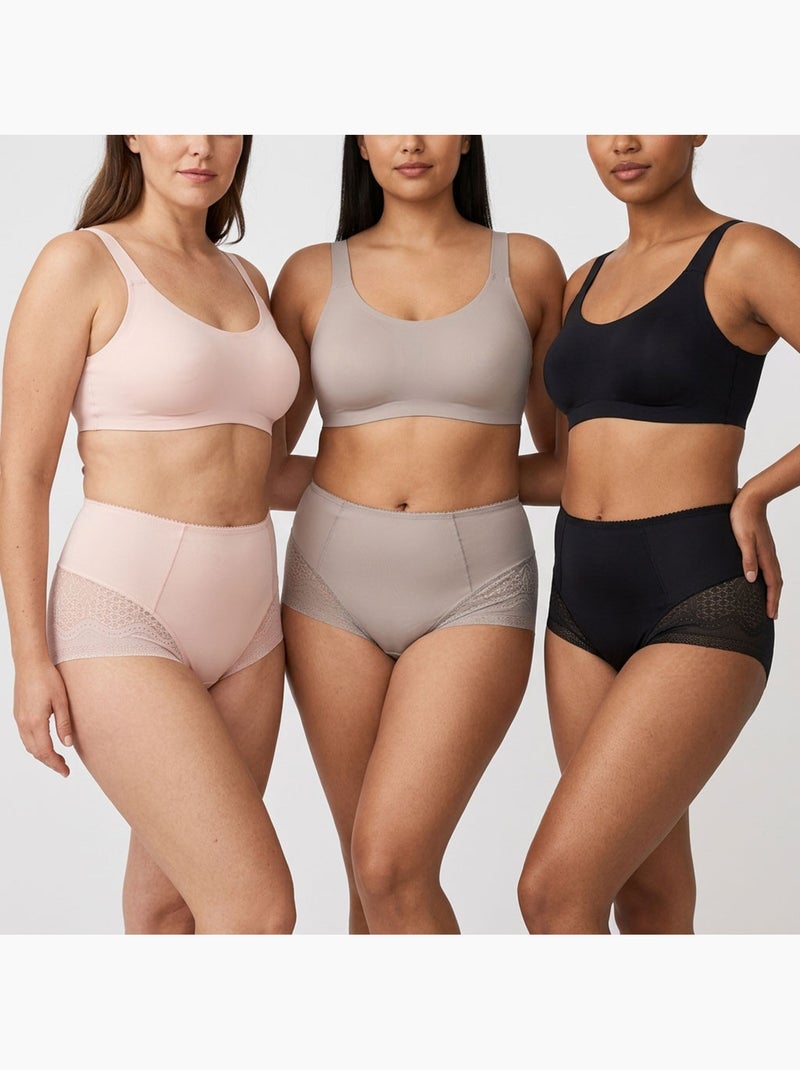 OZABI Pack de Culottes Femme Gainantes Invisibles Dentelle et Laser – Lot de 6 Beige/Noir - Kiabi