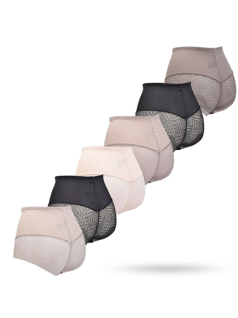 OZABI Pack de Culottes Femme Gainantes Invisibles Dentelle et Laser – Lot de 6 Beige/Noir - Kiabi
