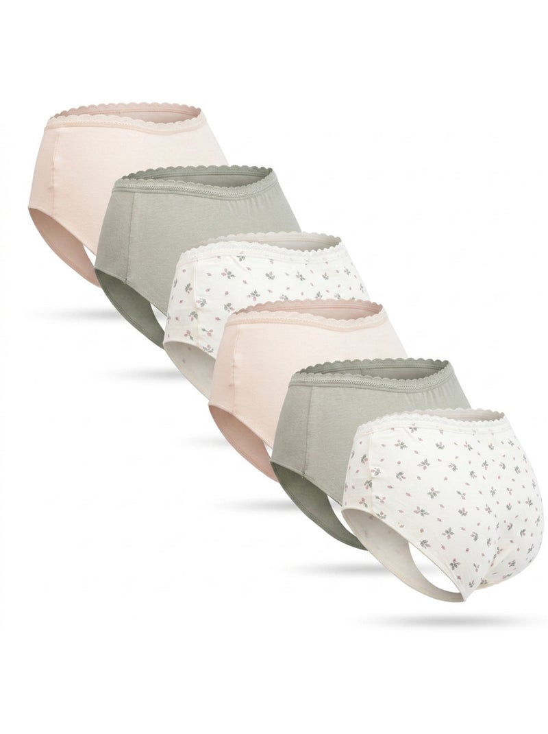 OZABI Pack de Culottes Femme Taille Haute Coton – Lot de 6 Beige/Rose/Vert d eau - Kiabi