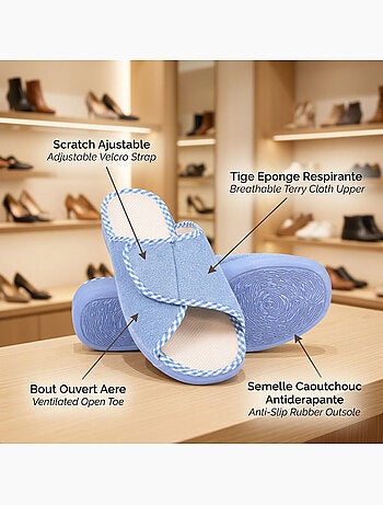 OZABI-Pantoufle Mule Femme Eponge Scratch Ajustable Fabriquee en Espagne