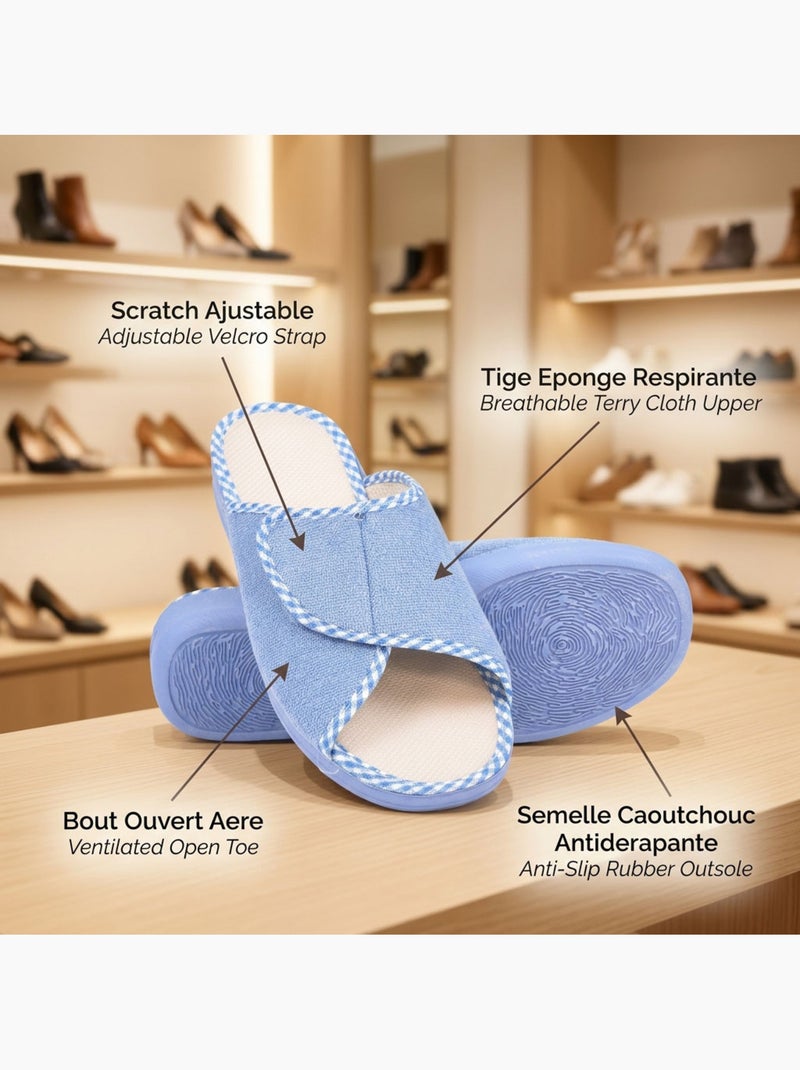 OZABI-Pantoufle Mule Femme Eponge Scratch Ajustable Fabriquee en Espagne Bleu ciel - Kiabi