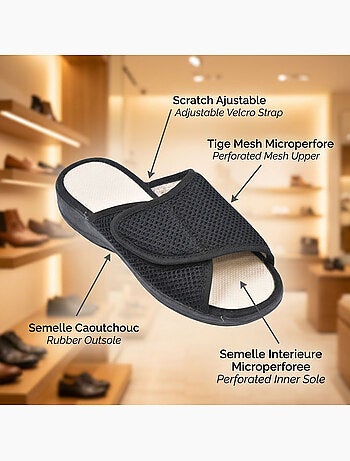 OZABI-Pantoufle Mule Femme Mesh Microperfore Scratch Ajustable Fabriquee en Espagne