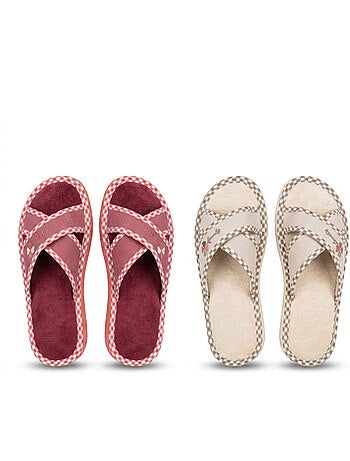 OZABI-Pantoufle Mule Femme Pack 2 Paires Sangles Croisees Imprimees