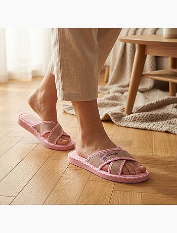 OZABI-Pantoufle Mule Femme Pack 2 Paires Sangles Croisees Imprimees