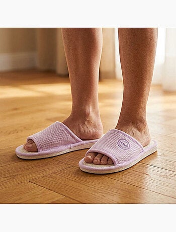 OZABI-Pantoufle Mule Femme Pack 2 Paires Tissu Gaufre Bout Ouvert