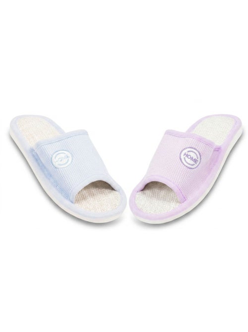 OZABI-Pantoufle Mule Femme Pack 2 Paires Tissu Gaufre Bout Ouvert - Kiabi OZABI-Pantoufle Mule Femme Pack 2 Paires Tissu Gaufre Bout Ouvert - Kiabi