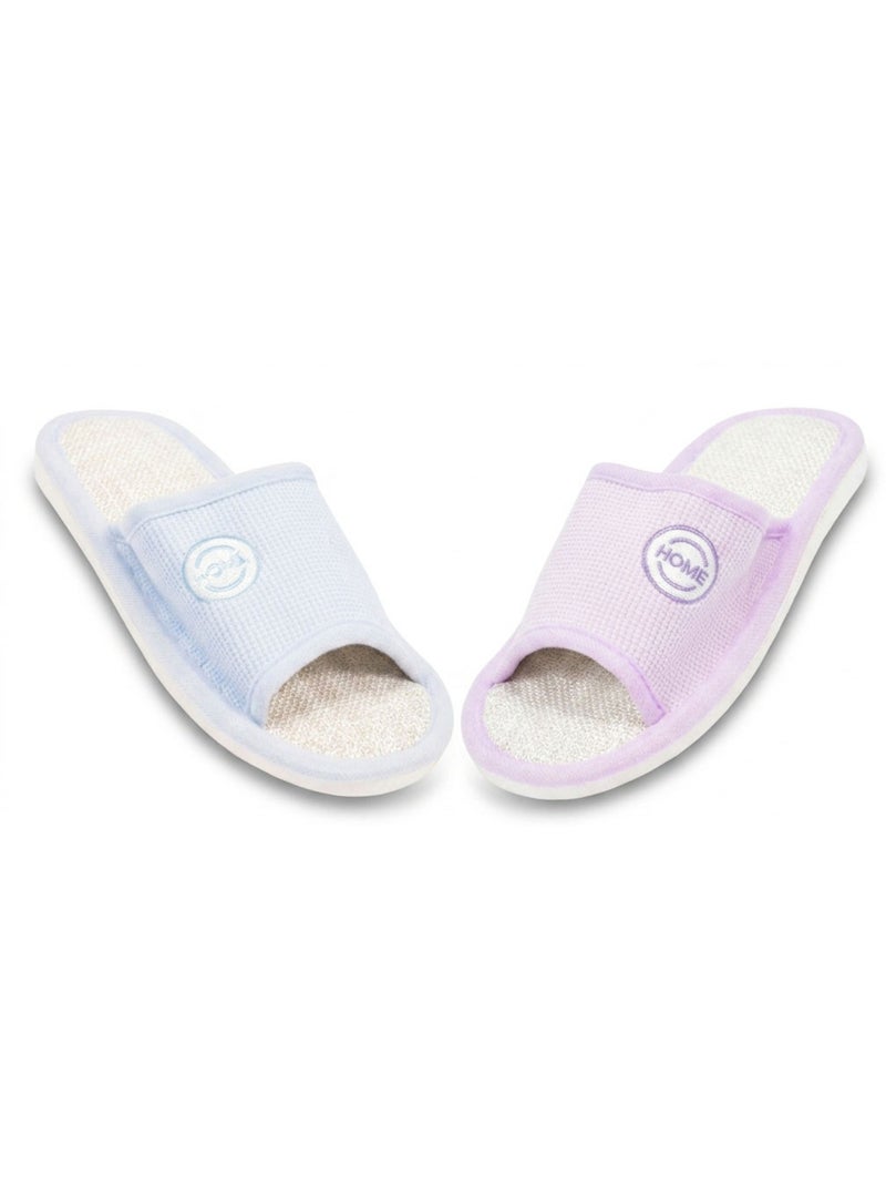 OZABI-Pantoufle Mule Femme Pack 2 Paires Tissu Gaufre Bout Ouvert Blanc - Kiabi