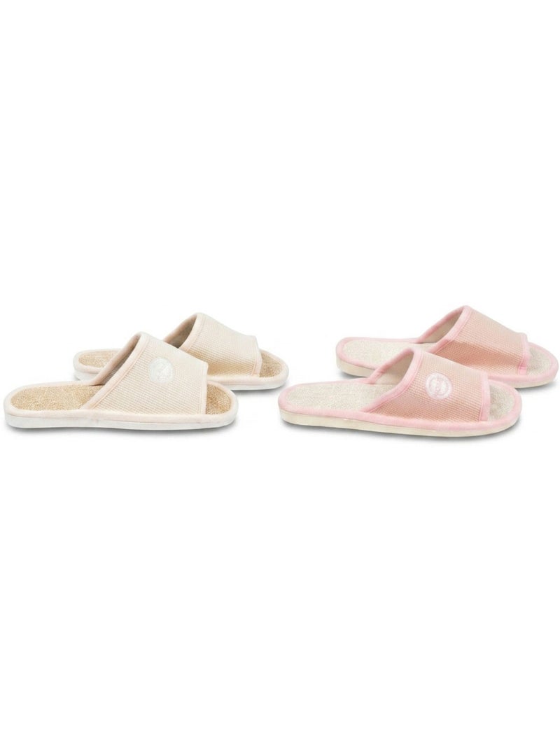 OZABI-Pantoufle Mule Femme Pack 2 Paires Tissu Gaufre Bout Ouvert Rose poudré - Kiabi