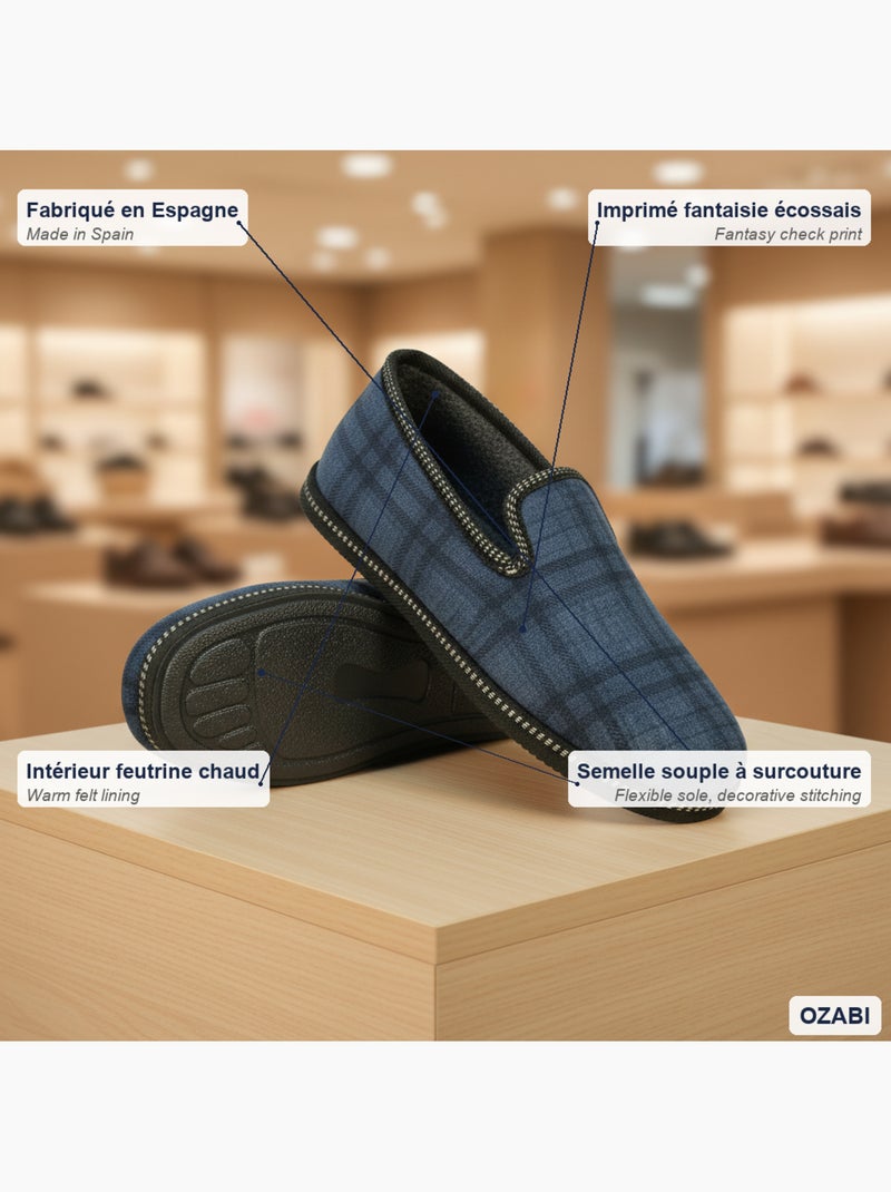 Ozabi pantoufles charentaises homme fabriquées en espagne broderie fantaisie Bleu foncé - Kiabi