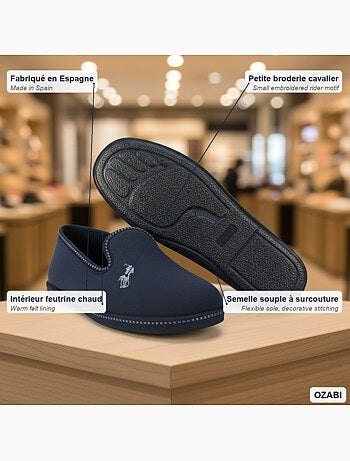 Ozabi pantoufles charentaises homme fabriquées en espagne broderie fantaisie