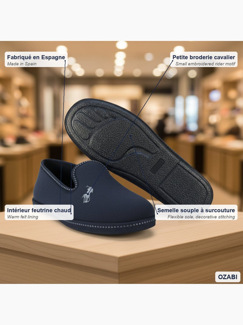 Ozabi pantoufles charentaises homme fabriquées en espagne broderie fantaisie Bleu - Kiabi