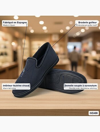 Ozabi pantoufles charentaises homme fabriquées en espagne broderie fantaisie