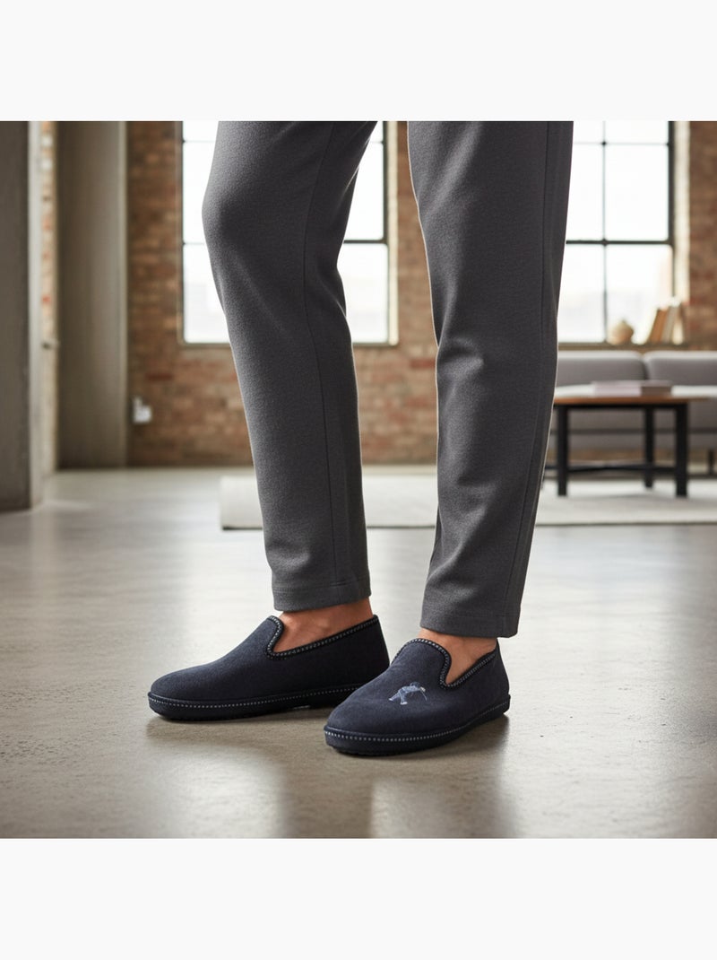 Ozabi pantoufles charentaises homme fabriquées en espagne broderie fantaisie Bleu marine - Kiabi