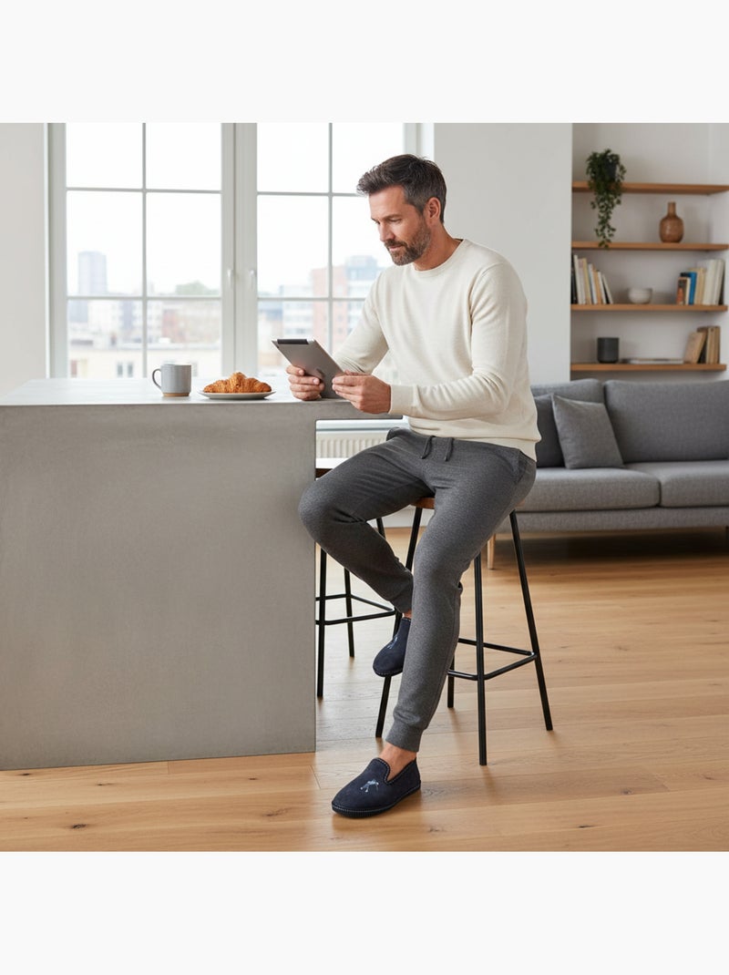 Ozabi pantoufles charentaises homme fabriquées en espagne broderie fantaisie Bleu marine - Kiabi