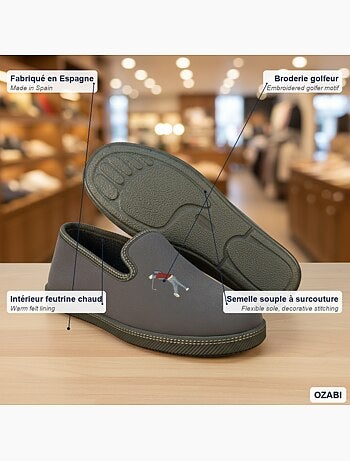 Ozabi pantoufles charentaises homme fabriquées en espagne broderie fantaisie