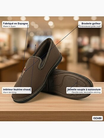 Ozabi pantoufles charentaises homme fabriquées en espagne broderie fantaisie
