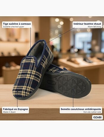 Ozabi pantoufles charentaises homme fabriquées en espagne carreaux écossais