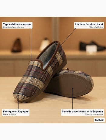 Ozabi pantoufles charentaises homme fabriquées en espagne carreaux écossais