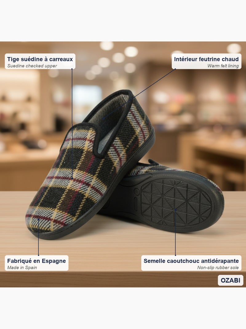 Ozabi pantoufles charentaises homme fabriquées en espagne carreaux écossais Noir - Kiabi