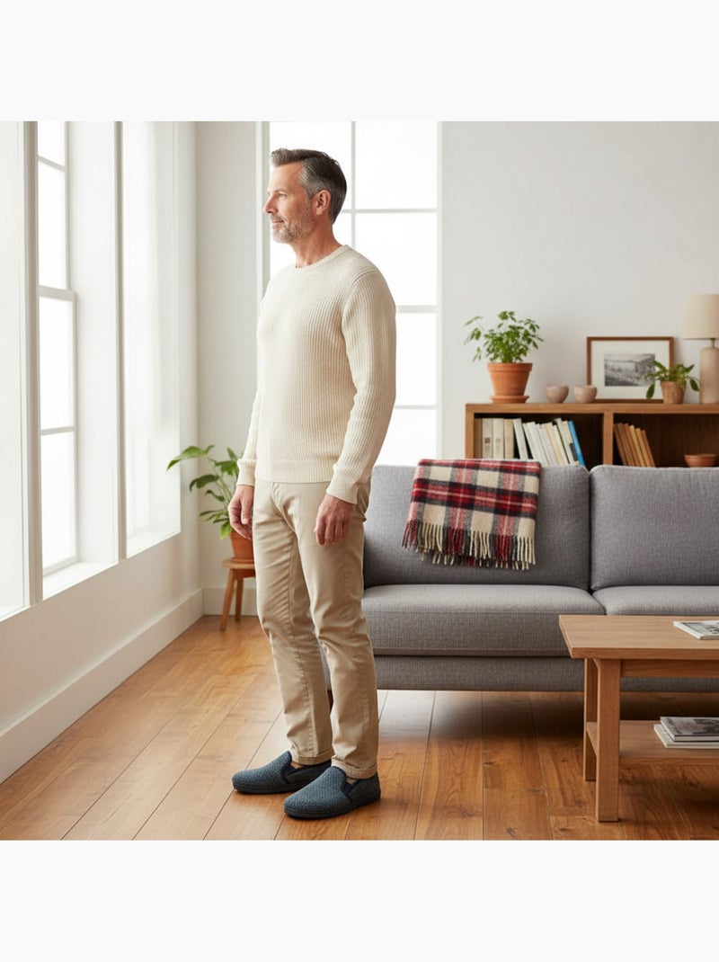 Ozabi pantoufles charentaises homme fabriquées en espagne, effet structuré Bleu - Kiabi