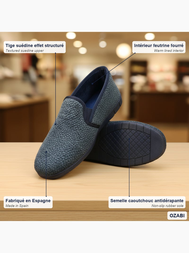 Ozabi pantoufles charentaises homme fabriquées en espagne, effet structuré Bleu - Kiabi