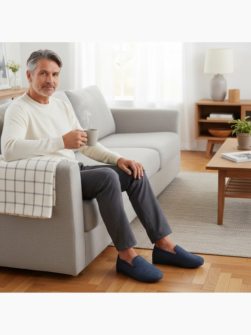 Ozabi pantoufles charentaises homme fabriquées en espagne, effet structuré Bleu marine - Kiabi