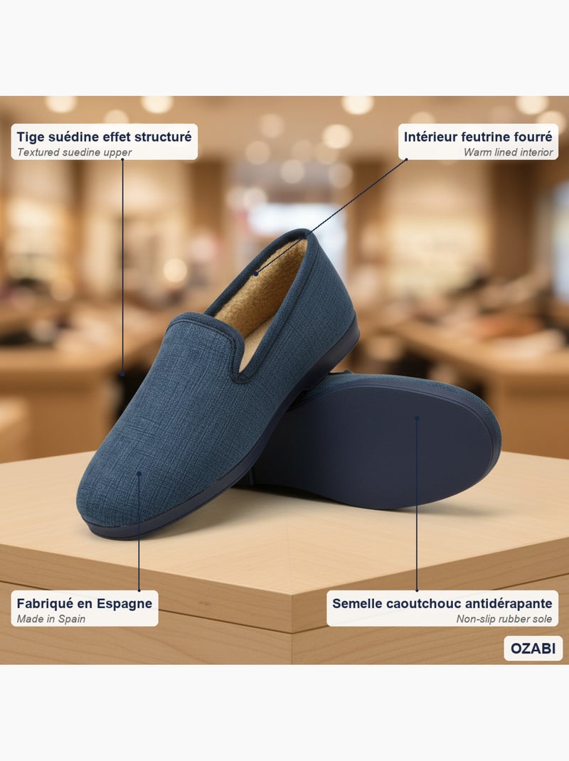 Ozabi pantoufles charentaises homme fabriquées en espagne, effet structuré Bleu marine - Kiabi