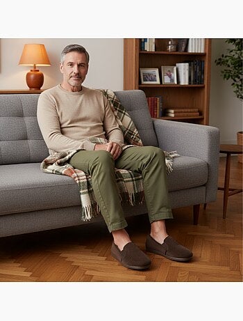 Ozabi pantoufles charentaises homme fabriquées en espagne, effet structuré