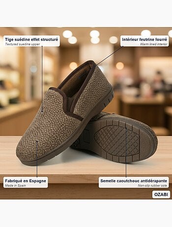 Ozabi pantoufles charentaises homme fabriquées en espagne, effet structuré