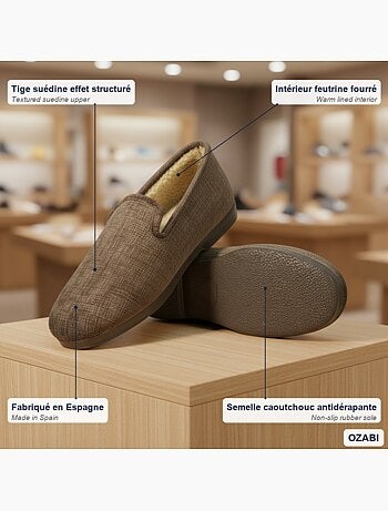 Ozabi pantoufles charentaises homme fabriquées en espagne, effet structuré