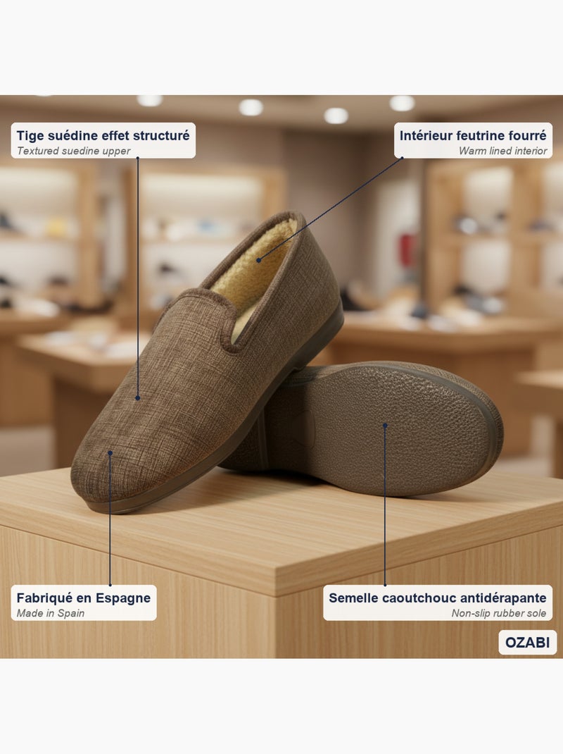 Ozabi pantoufles charentaises homme fabriquées en espagne, effet structuré Marron - Kiabi
